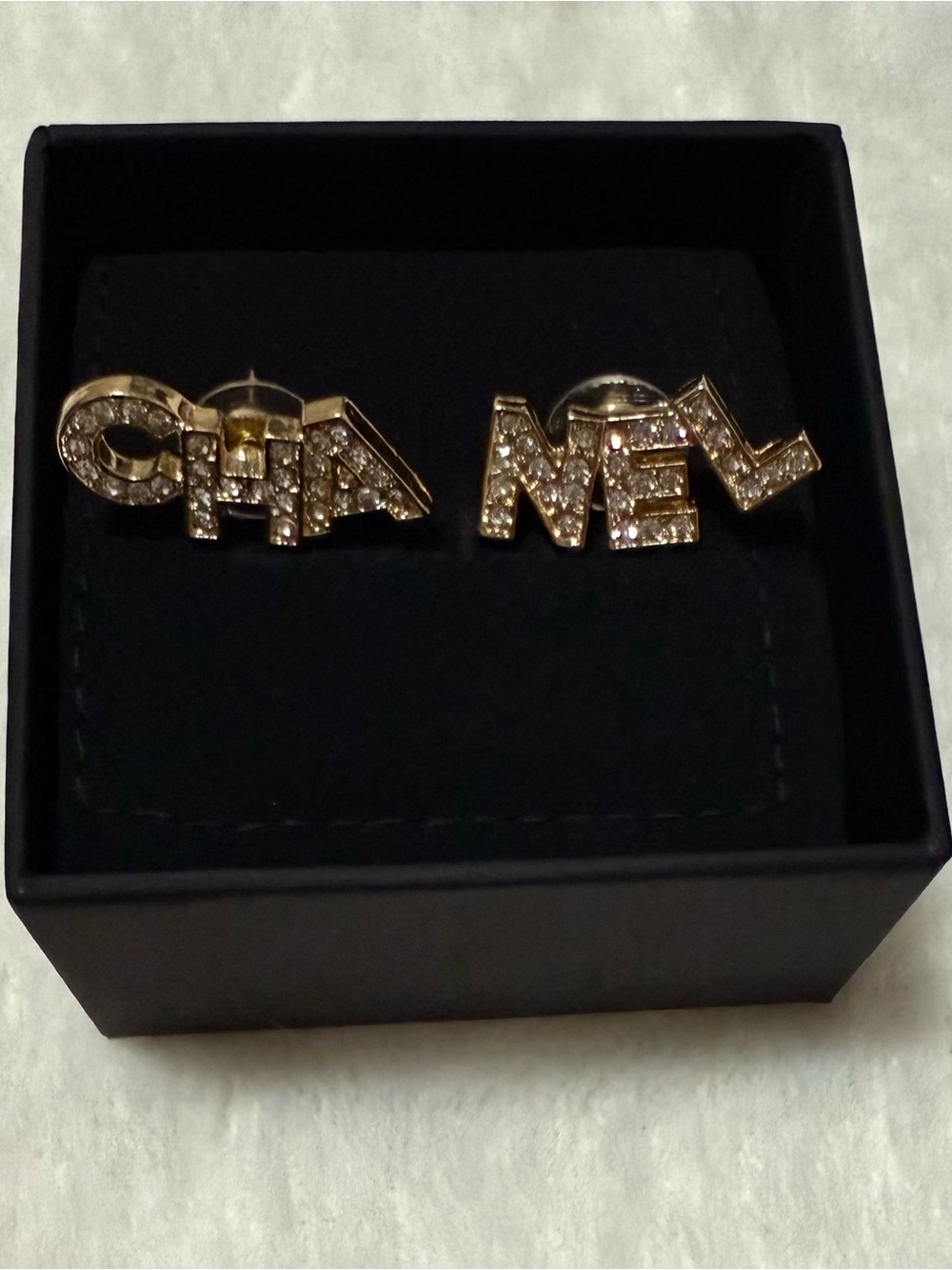 Cha NeL Letters Gold-tone Crystal Earrings